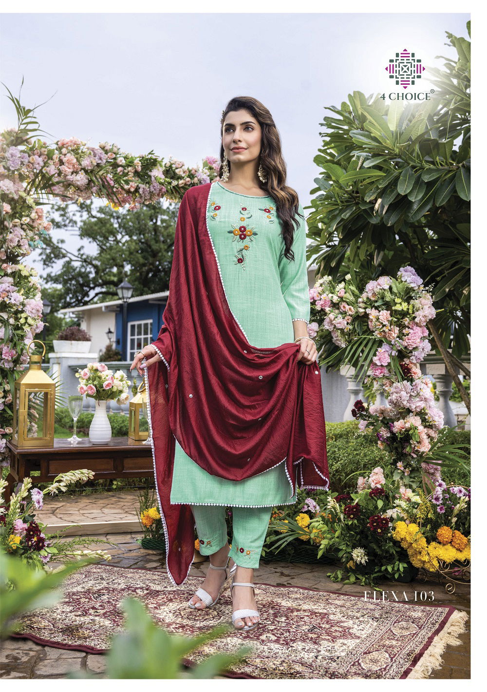4 Choice Elexa Printed Viscose Kurti Pant With Dupatta Collection
